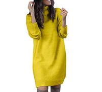 Pull Robe Femme Hiver Courte Hiver, Confortable Tricoté Manches Longues Respirant Coupe Slim Elástique Col Rond Grande Taille Léger Casual Doux Décontracté Chaud Tunique Basique pour Bureau Fête