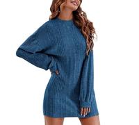 Pull Robe Hiver Courte Femme Hiver, Léger Décontracté Manches Longues Chaud Grande Taille Coupe Slim Elástique Confortable Extensible Tricoté Col Rond Respirant Tunique Basique pour Fête Bureau
