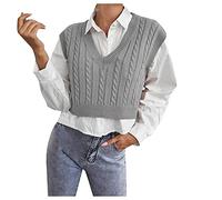 Pull sans Manche Femme Col V Pull sans Manches Femme Gilet Maille Gilet Tricot Tricoté Femme Pullover Chandail Pull Jacquard Tricoté GéOméTrie Couleur Unie DéBardeur Laine Veste Pull Chaud Sweater