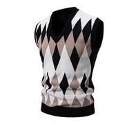 Pull sans manches à col en V pour homme, débardeur tricoté à motif diamant, gilet d'hiver à coupe ajustée, tricot décontracté pour homme, Noir , L
