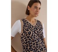 Pull sans manches à col V et motif léopard