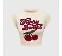 Pull sans manches à encolure ronde style universitaire mignon et innocent brodé de cerises pour femmes L,M,S,XL,XSTricots