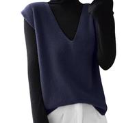 Pull sans manches pour femme, col en V, ample, surdimensionné, gilet en tricot uni, débardeur classique, couleur unie, décontracté, doux et confortable, tunique en tricot chaud pour le printemps