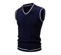 Pull sans manches pour homme, gilet tricoté à col en V, débardeur thermique épais, gilet en tricot doux et chaud, couleur unie, bleu marine, XL