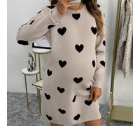 Pull-shirt à manches longues pour femmes enceintes avec motif cœur H, pour l'hiver, Saint-Valentin L,M,S,XLGéométrique,Cœur,Tout ImpriméLaine peignée