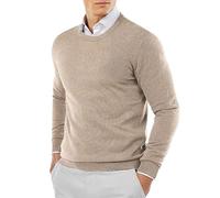 Pull Slim à col Ras du Cou pour Homme, Manches Longues, tricoté, décontracté, léger, idéal pour Le Bureau, Le Week-End, Beige, Taille 3XL