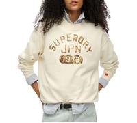 Pull - SUPERDRY - Embellished Varsity Loose Crew - 100% coton biologique - Couleur crème/or - Coupe ample 10