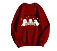 Pull sur le thème des vacances pour femme - Motif festival d'automne ludique - Pull à manches longues et col rond - Pull doublé en polaire chaude - Vêtement de sport pour femme, Rouge, XXL