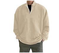 Pull surdimensionné à demi-fermeture éclair - Sweat-shirt sans capuche pour homme avec col - Couleur unie - Veste de sport - Manteau de transition - Veste de chemise tendance - Chemise thermique