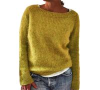 Pull surdimensionné chaud pour femme - Pull à col rond et manches longues - Pull décontracté à manches longues pour l'automne - Pull uni à col rond vert uni, jaune, XXL