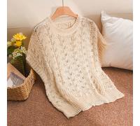 Pull surdimensionné élégant et décontracté avec motif de feuilles, tricot 3D ajouré, couleur claire, printemps/été pour femmes 0XL,1XL,2XL,3XL,4XLUnicoloreTricots