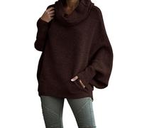 Pull surdimensionné pour femme - Manches chauve-souris - Col bénitier - Automne et hiver - Pull à col roulé - Pull habillé décontracté à col roulé - Tricot, marron, L