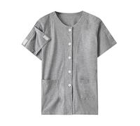 Pull tendance 2025 pour femme et homme à manches courtes pour fracture lit post-opératoire rééducation robe en coton à porter et à enlever - Hauts de grande taille pour femme, gris, XXL