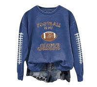 Pull tendance pour femme avec inscription « Football Is My Favorite Season » - Pull confortable - Col rond - Manches longues - Tenue de sport unie, bleu, M