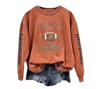 Pull tendance pour femme avec inscription « Football Is My Favorite Season » - Pull confortable - Col rond - Manches longues - Tenue de sport unie, café, L