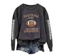 Pull tendance pour femme avec inscription « Football Is My Favorite Season » - Pull confortable - Col rond - Manches longues - Tenue de sport unie, gris foncé, S