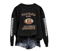 Pull tendance pour femme avec inscription « Football Is My Favorite Season » - Pull confortable - Col rond - Manches longues - Tenue de sport unie, Noir , XL