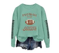 Pull tendance pour femme avec inscription « Football Is My Favorite Season » - Pull confortable - Col rond - Manches longues - Tenue de sport unie, Vert, M