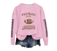 Pull tendance pour femme avec inscription « Football Is My Favorite Season » - Pull confortable - Col rond - Manches longues - Tenue de sport unie, rose, L