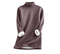 Pull thermique à col montant pour femme - Pull en polaire pelucheux, haut chaud d'hiver à manches longues, confortable et décontracté, col rond, haut rayé