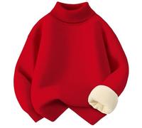 Pull thermique à col roulé doublé en polaire pour adolescentes, filles, garçons, chandail d'automne et d'hiver, pull épais et chaud, col montant, uni, manches longues, pull rembourré, Rouge, 5-6 ans