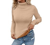 Pull thermique à col roulé pour femme avec doublure en polaire - Pull en tricot doublé en maille côtelée - Pull d'hiver chaud et moulant pour les jours froids, Style S04 Kaki, L