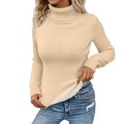 Pull thermique à col roulé pour femme avec doublure en polaire - Pull en tricot doublé en maille côtelée - Pull d'hiver chaud et moulant pour les jours froids, Style S01 beige, M