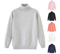 Pull thermique à col roulé pour garçons et filles - Pull à col montant pour l'automne et l'hiver - Pull en tricot côtelé uni à manches longues - Doux et chaud, gris, 13-14 ans