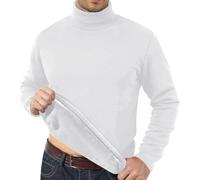Pull thermique pour homme avec col montant doublé en polaire douce, blanc