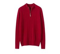 Pull torsadé 100 % cachemire pour femme avec col montant et demi-fermeture éclair, bordeaux, XXL