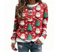 Pull Tres Moche De Noel Femme Moche Chaud Pas Cher Chic Et Elegant Pullover Col Rond Drole Sweat-Shirt Arbre de Noël Imprimé Coton Sweatshirt San Capuche Haut Sweats Manches Longues Rigolo Tee Shirt