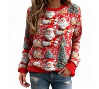 Pull Tres Moche De Noel Femme Moche Chaud Pas Cher Chic Et Elegant Pullover Col Rond Drole Sweat-Shirt Arbre de Noël Imprimé Coton Sweatshirt San Capuche Haut Sweats Manches Longues Rigolo Tee Shirt