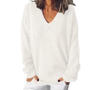 Pull Tricot Femme Vêtements Femme Automne Pull à Col en V pour Femmes Haut Tricoté Épaules Dénudées Extérieur Manches Longues Couleur Unie Automne pour Les Fetes Beige M