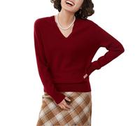 Pull tricoté à col en V 100 % cachemire pour femme - Manches longues d'hiver, Xiu Hong Se, XXL