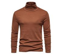 Pull tricoté à col roulé et manches longues pour homme - Pull léger en tricot - Coupe ajustée - Chaud - Style décontracté - Couleur unie - Pull d'hiver thermique - Pour le bureau et le bureau, marron,