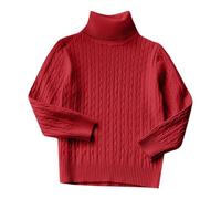 Pull tricoté à col roulé pour fille et garçon - Pull chaud à col roulé - Pull tricoté à manches longues - Pull en tricot torsadé - Pull d'hiver en tricot torsadé, bordeaux, 3-4 ans