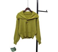 Pull tricoté Ample de Style coréen pour Automne et Hiver avec Pull à Grand Revers de Style Paresseux pour Femme - Vert - Taille Unique