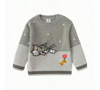 Pull tricoté avec broderie Tom et Jerry, collection automne/hiver 2025, pull doux 1. Un design Tom et Jerry en collaboration, pour un look plein d'humour enfantin : orné d'écussons brodés classiques T