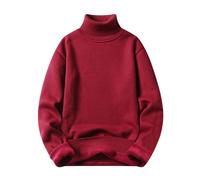Pull tricoté Chaud à col Haut de Couleur Unie pour Hommes, Automne et Hiver Pulls pour Hommes avec Taches De Coude