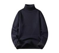 Pull tricoté Chaud à col Haut de Couleur Unie pour Hommes, Automne et Hiver Pulls pour Hommes avec Taches De Coude