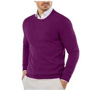 Pull Tricoté Coton Homme Col Rond Et Manches Longues, Sweater en Maille Fine Casual Pullover Vintage Sweat Pulls Confortable T-Shirt Couleur Unie Sport Pull-Over Chemise Chandails Automne Et Hiver