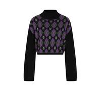 Pull tricoté de Banned Alternative - Skull Argyle - Crop Top - S à XL - pour Femme - noir/lilas XL