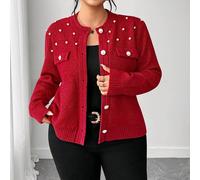 Pull tricoté élégant à col rond avec motif de diamants perlés, grande taille 0XL,1XL,2XL,3XLGéométriqueTricots