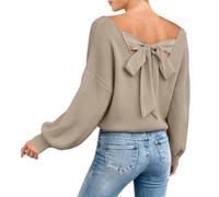 Pull Tricoté Femme,Pull en Tricot éLéGant Doux Et DéContracté à Manches Longues avec NœUd Tunique Ample pour Un Usage Quotidien Et des Tenues Polyvalentes Parfaites pour Le Travail Ou La DéTente