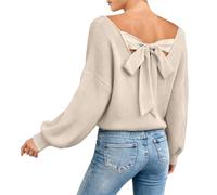 Pull Tricoté Femme,Pull en Tricot éLéGant Doux Et DéContracté à Manches Longues avec NœUd Tunique Ample pour Un Usage Quotidien Et des Tenues Polyvalentes Parfaites pour Le Travail Ou La DéTente