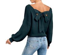 Pull Tricoté Femme,Pull en Tricot éLéGant Doux Et DéContracté à Manches Longues avec NœUd Tunique Ample pour Un Usage Quotidien Et des Tenues Polyvalentes Parfaites pour Le Travail Ou La DéTente