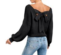 Pull Tricoté Femme,Pull en Tricot éLéGant Doux Et DéContracté à Manches Longues avec NœUd Tunique Ample pour Un Usage Quotidien Et des Tenues Polyvalentes Parfaites pour Le Travail Ou La DéTente