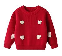 Pull tricoté Main pour Fille avec Motif cœur en Fil Doux vêtement Chaud et Confortable idéal pour bébé et Enfant en Bas âge (f-Red, 9-12 Months)