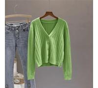 Pull tricoté pour femme avec col en V et manches longues - Longueur normale - Pour les vacances et les boîtes de nuit - Vert