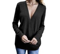 Pull tricoté pour Femme, col en V Profond, Manches Longues, Sexy, croisé, Cache-cœur, Ample